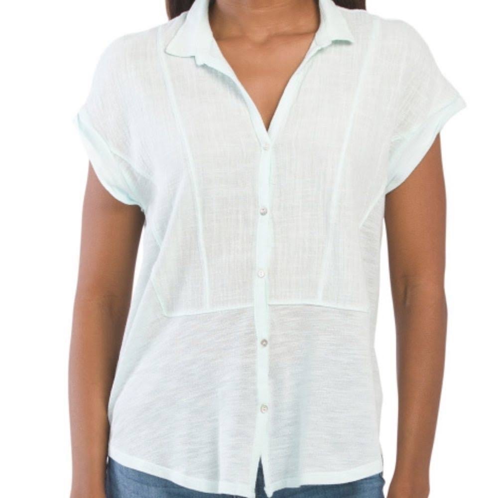 Lucky brand white woven gauze mixed button up top